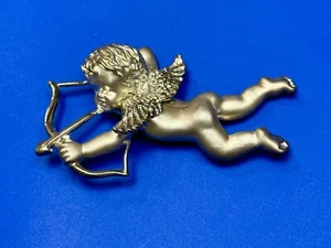 Angel Heart Cupid Bow & Arrow Christmas Holliday Vintage Gold Tone Brooch Pin - Picture 1 of 22