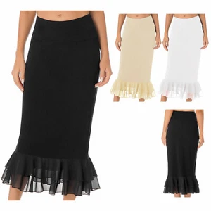 Women Stylish Chiffon Fishtail Underskirt Tiered Ruffled Hem Skirt Half Slips - Picture 1 of 23