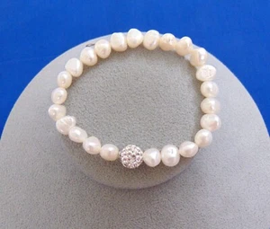 Nuevo Brazalete de Perlas Barrocas Cultivadas de Agua Dulce Bola de Cristal Blanco 7 1/2" #51 - Imagen 1 de 3