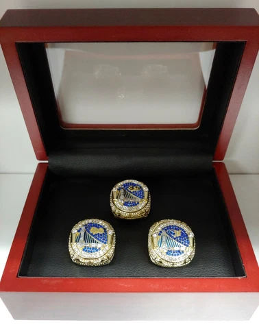Golden State Warriors - 2018 Championship 3 Ring Set With Wooden Display Box Cover
