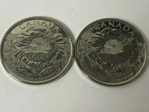 Canada Remembrance 2015 Poppy no-colour, set of TWO Coins - 25c cent quarter - Picture 1 of 1