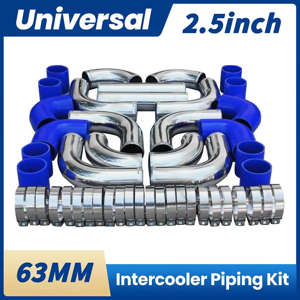 12Pcs Universal 2.5" Intercooler Piping Kit w/ T-Bolt Clamps +Silicone Coupler - Image 1 of 4