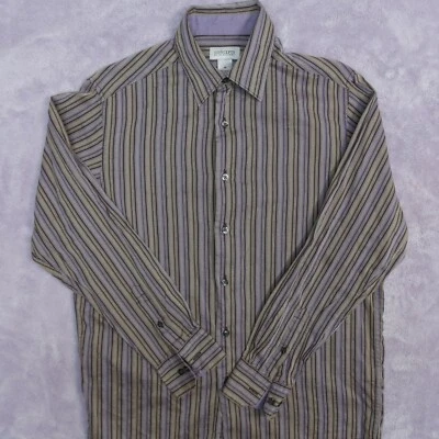 Concepts By Clairborne Mens Button Down Long Sleeve Shirt Size M Purple Striped - Image 1 of 4