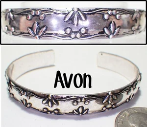 Vintage Signed AVON Antiqued Silver Plate Embossed Floral Cuff Bracelet 6"+1" - Picture 1 of 5