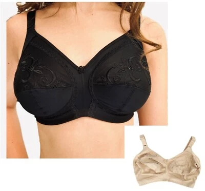 Ladies Marks Total Supportive Bra Embroidered Non Wired Full Cup Non Pad Black - Image 1 of 4
