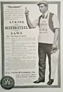 1906 Atkins Silver Steel Saws Tool Art Photo Indianapolis IN Vintage Print Ad - Picture 1 of 2
