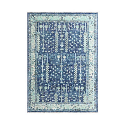 6'4''x9'7'' Blue Hand Knotted Traditional Oushak Arts & Crafts Wool Area Rug - Image 1 of 4