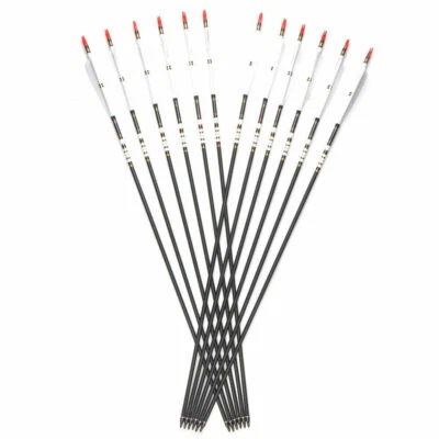 6/12PCS 33'' 7.6mm Archery Carbon Arrows Real Feathers Fletching Hunting Sports - Image 1 of 4