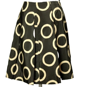 Banana Republic Circles Print Silk Blend Pleated Knee Length Skirt Black & Tan 4 - Picture 1 of 16