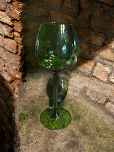 Vintage Italiano Empoli Vetro Snifter Verde Smeraldo 10" Stelo Lungo Diamante Ottica MCM - Foto 1 di 8