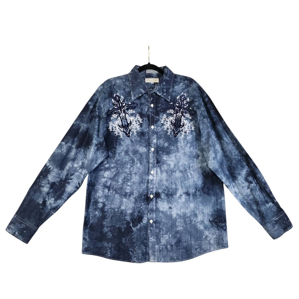 Eighty Eight Mens Vintage Y2K Tie Dye Button Down Shirt Size XL Affliction Style - Image 1 of 4