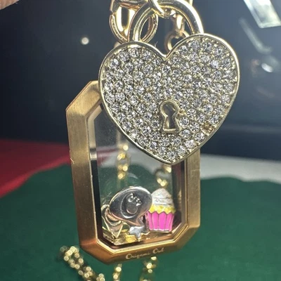 Collar Origami Búho Flotante Dije Medallón Tono Dorado Estrás + 5 Dijes 30" Foto 1 de 4