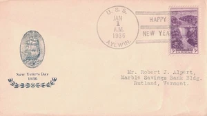 1 Jan 1936 Naval Cover, New Year's Day, USS Aylwin DD-355 - Picture 1 of 2