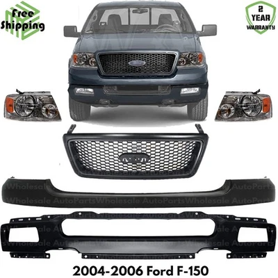 Front Bumper Face Bar Paintable & Grille Assembly Kit For 2004-2006 Ford F-150 Foto 1 de 4