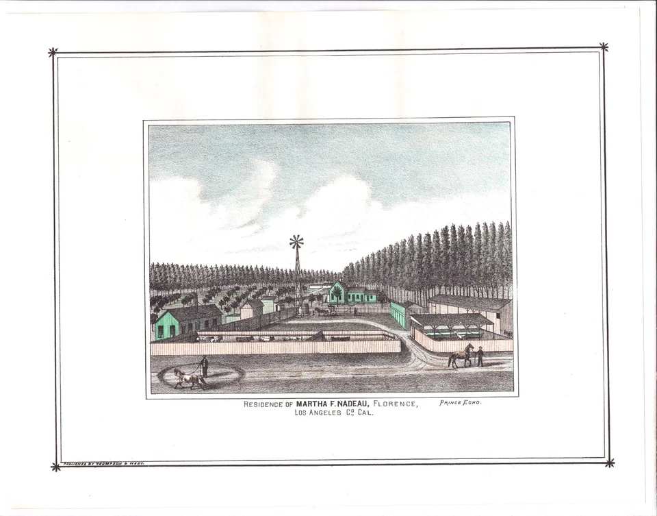 Califórnia Los Angeles 1880 Martha Nadeau Farm Thompson & West 1959 REPRO - Imagem 1 de 1