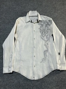 Y2K White Stretch Roar Button Up Skater Grunge Western Size L Mens - Picture 1 of 6