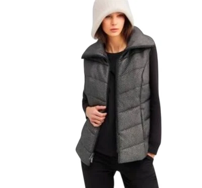 Chaleco Boho Informal Cremallera Completa CHICO’S Talla 12 Negro Plateado Metálico Exterior Puffer  Foto 1 de 4