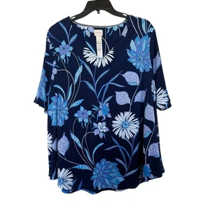 Chico’s Sz 3(XL) Vee Neck Short Sleeve Floral Knit Swing Top - Picture 1 of 6