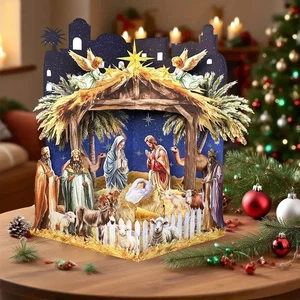 PACK of 6 Christmas Pop Up Cards Merry Go Round, Evergreens, Nativity, etc. - Picture 1 of 6