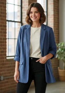 J Jill Blue Slate Blazer Jacke Gr. XLP vorne offen Riegelärmel lässig adrett neu mit Etikett - Bild 1 von 17