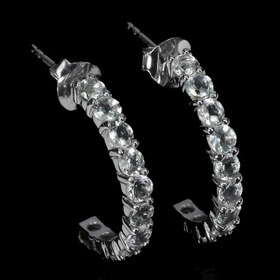 Pendientes redondos de plata de ley 925 aguamarina 3 mm joyas de piedras preciosas naturales Foto 1 de 4