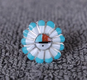 Sunface Feathers Ring size 7-3/4 Zuni Inlay Marisa Selecion - Picture 1 of 5