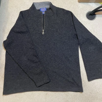 Suéter masculino Pendleton 1/4 zíper 52% lã de cordeiro pulôver tamanho G manga longa preto/cinza - Imagem 1 de 4