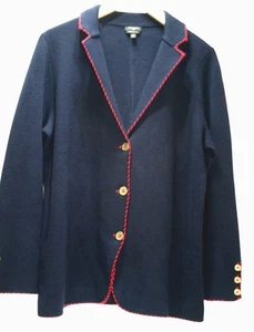 Talbots Plus Size X Merino Wool Sweater Blazer Navy Red Preppy Classic Layering - Picture 1 of 9