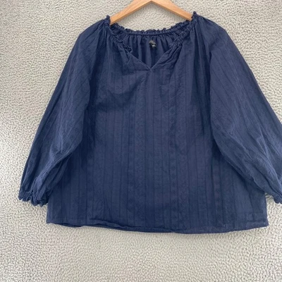 Talbots Top Women 3X Plus Petite Navy Lace Ruffle V Neck Lace Long Sleeve Blouse - Imagem 1 de 4