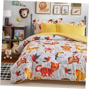 Kids Bed in a Bag Queen Size Orange Comforter Set Queen-7 Pieces Jungle Animals - Picture 1 of 7