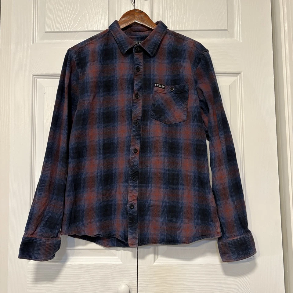 Camisa de franela a cuadros Sullen para hombre azul borgoña tatuaje grunge skate núcleo L Foto 1 de 4