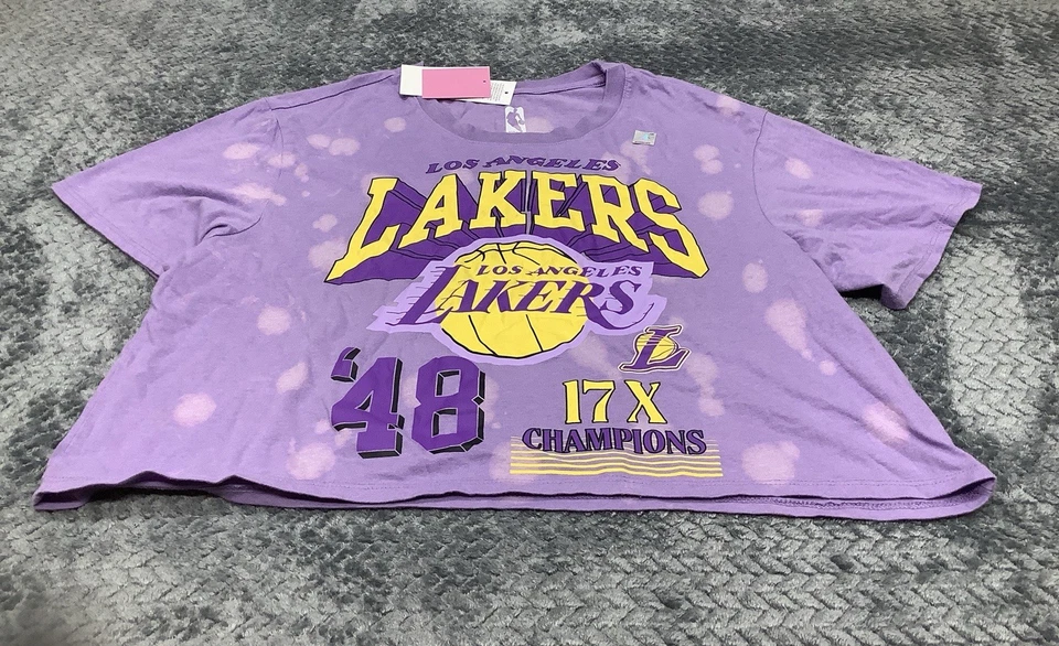 NBA Women's T shirt Cropped Short Sleeve Graphic LA Lakers Purple Size Large