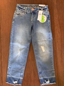 JUSTICE DENIM Girlfriend Repreve JEANS, Size 7 Slim, Distressed NWT - Picture 1 of 3