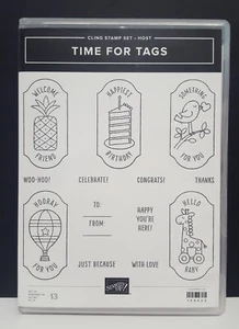 Stampin Up TIME FOR TAGS Host Cling Stamp 13 pc Set Baby Gift Labels 149423 - Picture 1 of 15