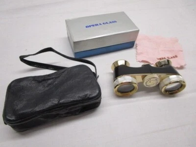 复古 Selsi Mother of Pearl 金色和黑色歌剧眼镜 NOS 皮革袋和盒 — 第 1/4 张图片