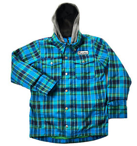 Burton Youth Boys Medium (10/12) Blue Plaid Full Zip Hoodie Snowboard Jacket