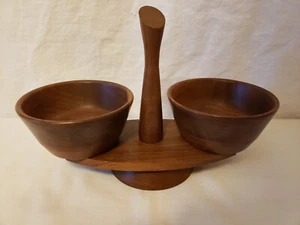 Vintage MCM Solid Black Walnut Spinning Serving Caddy by Kustom Kraft Made in US - Picture 1 of 9
