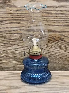 NASCO HANDLAMPE BLAU Glas Hänge Öllampe JAPAN klar Schornstein blau Rand Japan - Bild 1 von 18