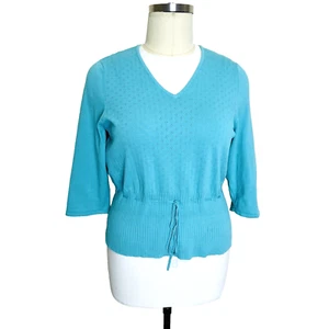 JM Collection - Women's 2X Sweater Top Swiss Blue Half Sleeve Ribbed Waist - Picture 1 of 15