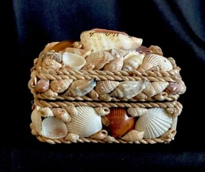 Vintage Matrosen Valentinstag Box Muschel bedeckt Filz gefüttert - Bild 1 von 6