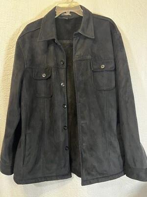 Claiborne Para Hombres Negro Imitación Gamuza Sherpa Cremallera Chaqueta Abrigo XL Minimalista Hipster Foto 1 de 4