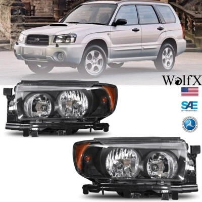 Headlights For 2006 2007 2008 Subaru Forester Black Housing Clear Lens Headlamps - Image 1 of 4