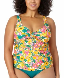 Anne Cole FLORAL MULTI Sunshine Floral Twist-Front Tankini Swim Top, US 16W - Picture 1 of 3