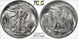 Medio dólar BWE GEM 1938 Silver Walking LIBERTY BLANCO. PCGS MS66 - Imagen 1 de 13