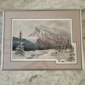 Mt. Rundle Banff By Marilyn Kinsella Watercolor Print Signed And Numbered Winter - Picture 1 of 10
