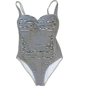 Costume da bagno BONDEYE a righe increspato taglia 8 D/DD blu navy vacanza spiaggia - Foto 1 di 9