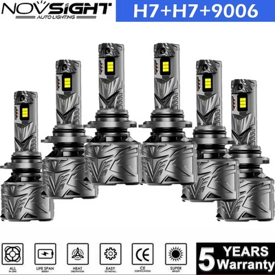 H7 H7 9006 LED Headlight Bulbs Conversion Kit High Low Beam + Fog Lights White - Image 1 of 4