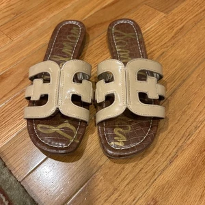 Sam Edelman Bay Saddle Taupe/Tan Patten Leather Slide Sandal Women's US size 8 - Picture 1 of 5