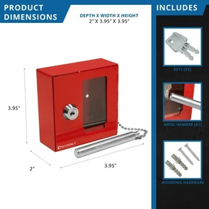 BARSKA Cassetta Chiave di Emergenza Compatta con Martello Attaccato e Chiave in Rosso, AX11838 - Foto 1 di 8