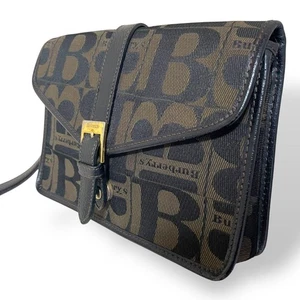 Burberry Clutch Bag Canvas Leather Brown Used Authentic - Picture 1 of 11